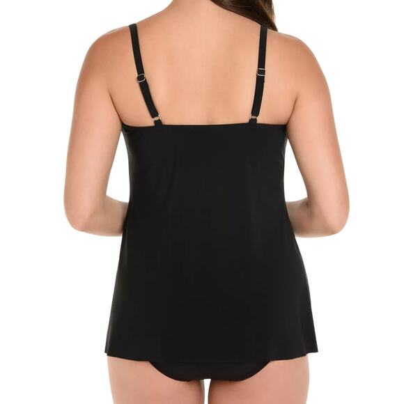 Miraclesuit NWOT Rock Solid Marina Underwire Tankini Top Black Size 10 Draped - Picture 2 of 7